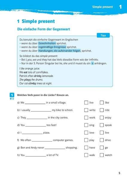 Klett 10-Minuten-Training Englisch Simple Present und Present Progressive 5. Klasse
