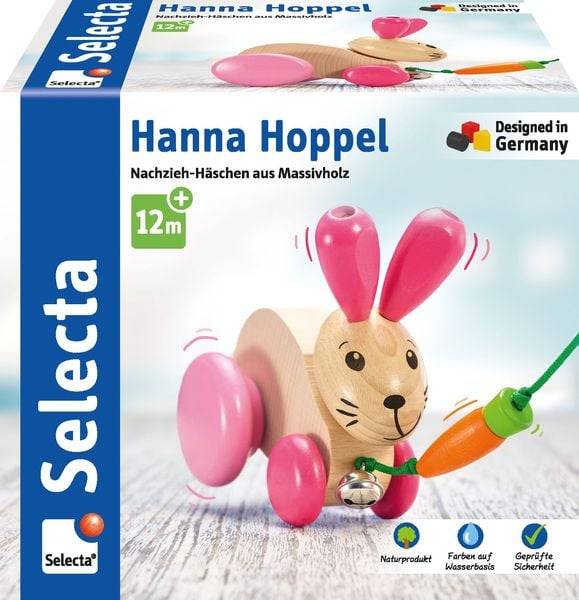 Selecta 62023 - Nachzieh-Hase, Hanna Hoppel, Holz, 13 cm