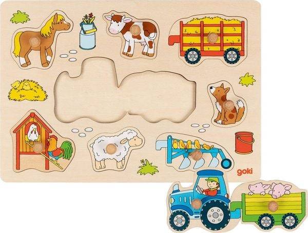 Goki 57468 - Steckpuzzle Traktor mit Anhängern