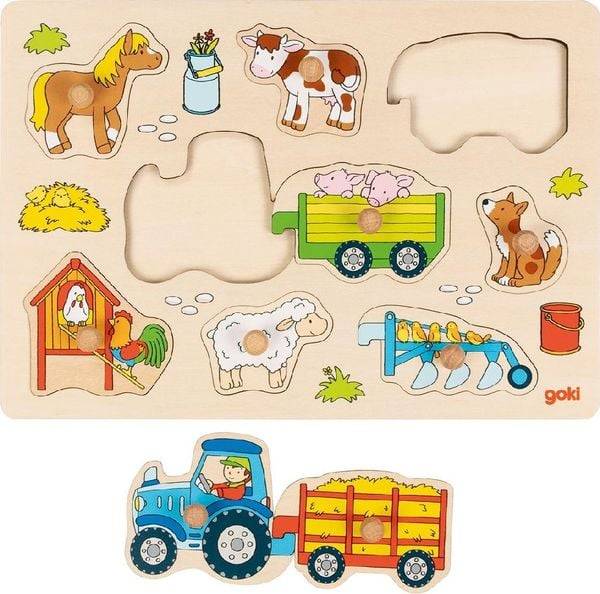 Goki 57468 - Steckpuzzle Traktor mit Anhängern