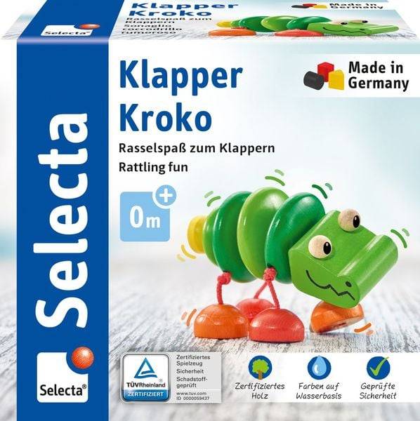 Selecta 61044 - Greifling, Klapper-Kroko, Rassel, Holz, 10 cm