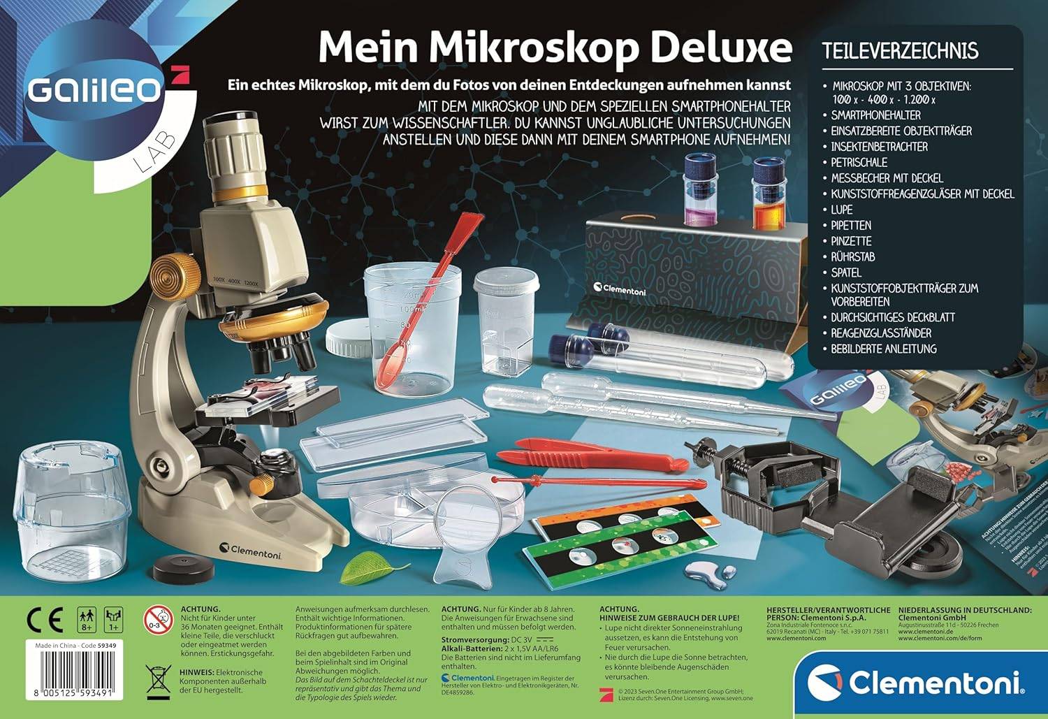 Clementoni 59349 - Galileo Lab Mein Mikroskop Deluxe