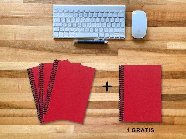 A 5 Notizbuch - Set, 3+1 gratis, Luxury 80 Seiten ROT JUPITER GLITTER-OPTIK, kariert 7x7mm