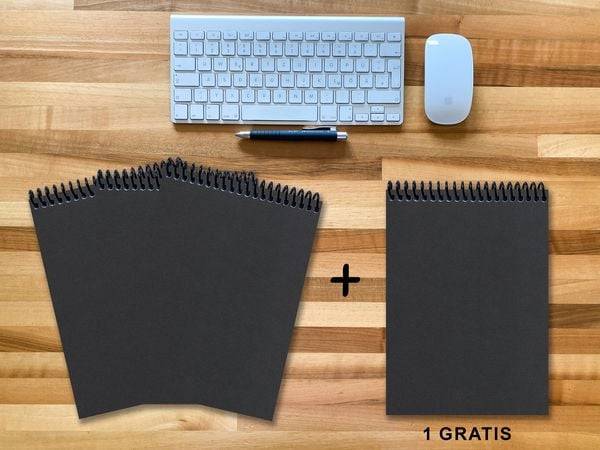 A 4 Notizblock - Set, 3+1 gratis, Luxury 80 Seiten SCHWARZ ONYX GLITTER-OPTIK, punktiert 10x10mm