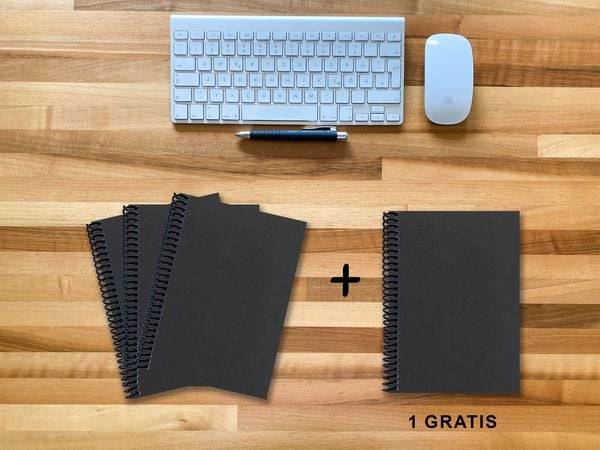 A 5 Notizbuch - Set, 3+1 gratis, Luxury 80 Seiten SCHWARZ ONYX GLITTER-OPTIK, kariert 7x7mm