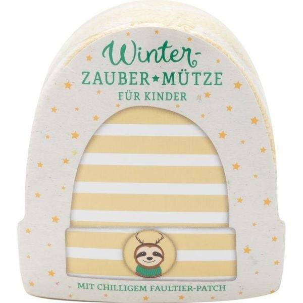 GRUSS & CO Zaubermütze für Kinder, in Mützen-Form gepresst, mit Motivdruck "Winter Faultier", Einheitsgröße für Kinder von 3-7 Jahren