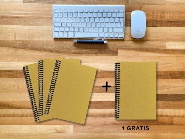 A 5 Notizbuch - Set, 3+1 gratis, Luxury 80 Seiten GOLD GMUND SHIMMER, kariert 7x7mm