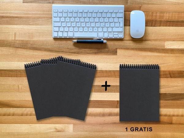 A 5 Notizblock - Set, 3+1 gratis, Luxury 80 Seiten SCHWARZ ONYX GLITTER-OPTIK, kariert 10x10mm