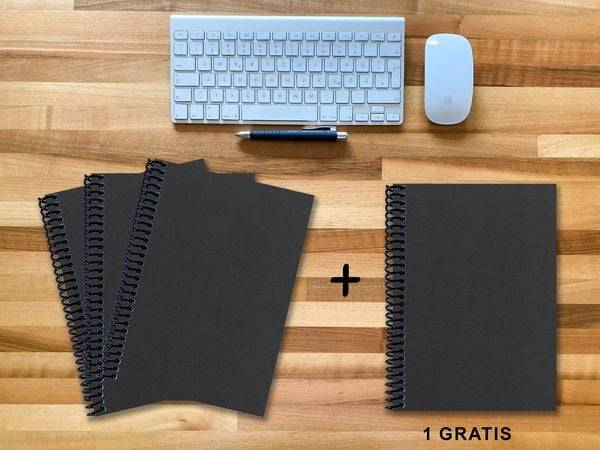 A 4 Notizbuch - Set, 3+1 gratis, Luxury 80 Seiten SCHWARZ ONYX GLITTER-OPTIK, kariert 7x7mm