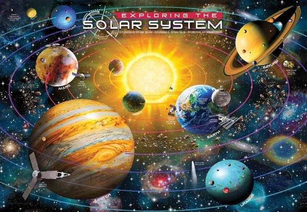 Eurographics 9100-5486 - Lunchbox, Brotdose mit Puzzle 100 Teile, Motiv: Solar System, Sonnensystem, ca. 27x21x7cm