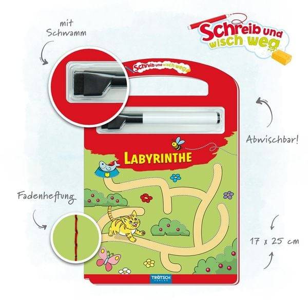 Trötsch Labyrinthe Schreib und Wisch Weg mit Stift