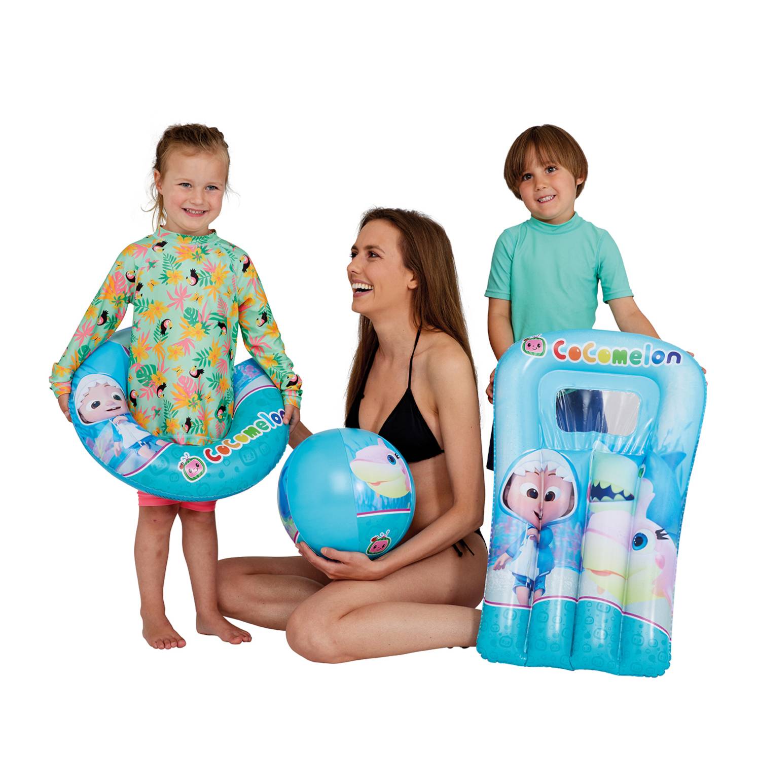 Happy People - Cocomelon 3er Strandset - Wasserball, Schwimmring & Luftmatratze