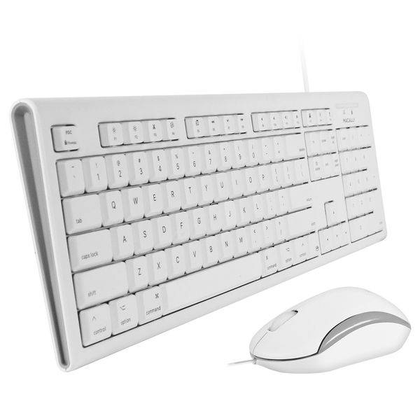 Macally QkeyCombo-US, erweiterte USB Tastatur für Mac im Paket mit optischer 3-Tasten Maus, amerikanisches US Qwerty Layout