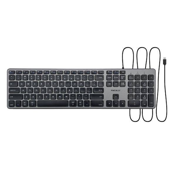 Macally UCZKEYHUBACSG erw. USB-C Tastatur, Englisches QWERTY Layout, Space Grey