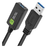 USB 3.0-Verlängerungskabel mit einem weiblichen USB-A-Anschluss und einem männlichen USB-A-Stecker, beide schwarz mit blauen Anschlüssen.