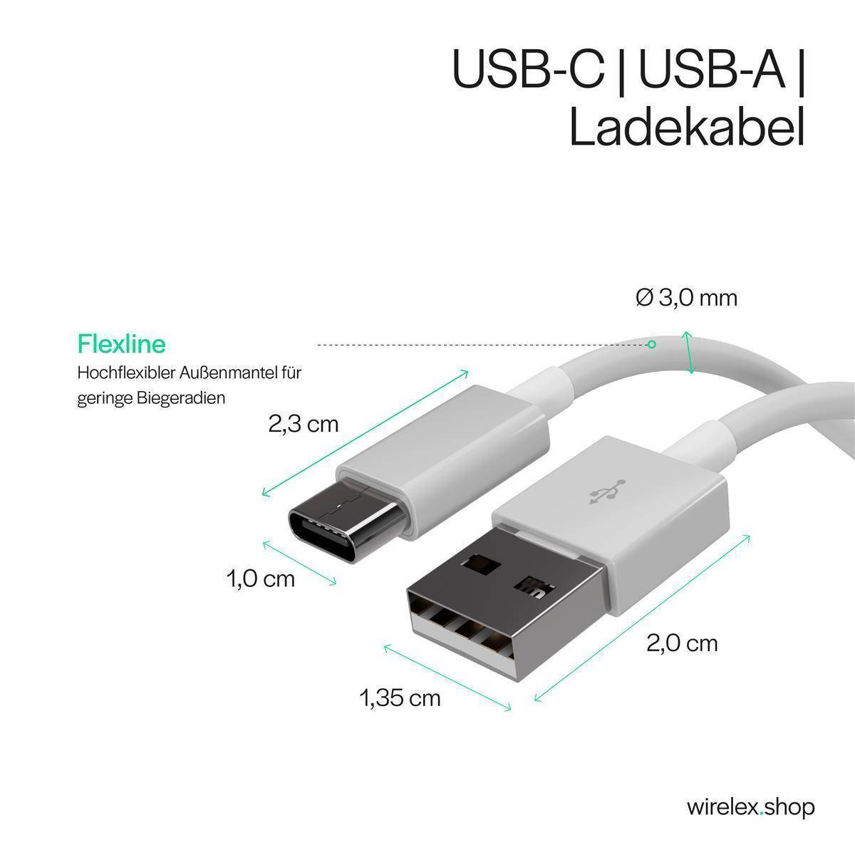 Flexline USB Kabel, USB-A Stecker auf USB-C Stecker, 2.0, ABS, weiß, 2,0m