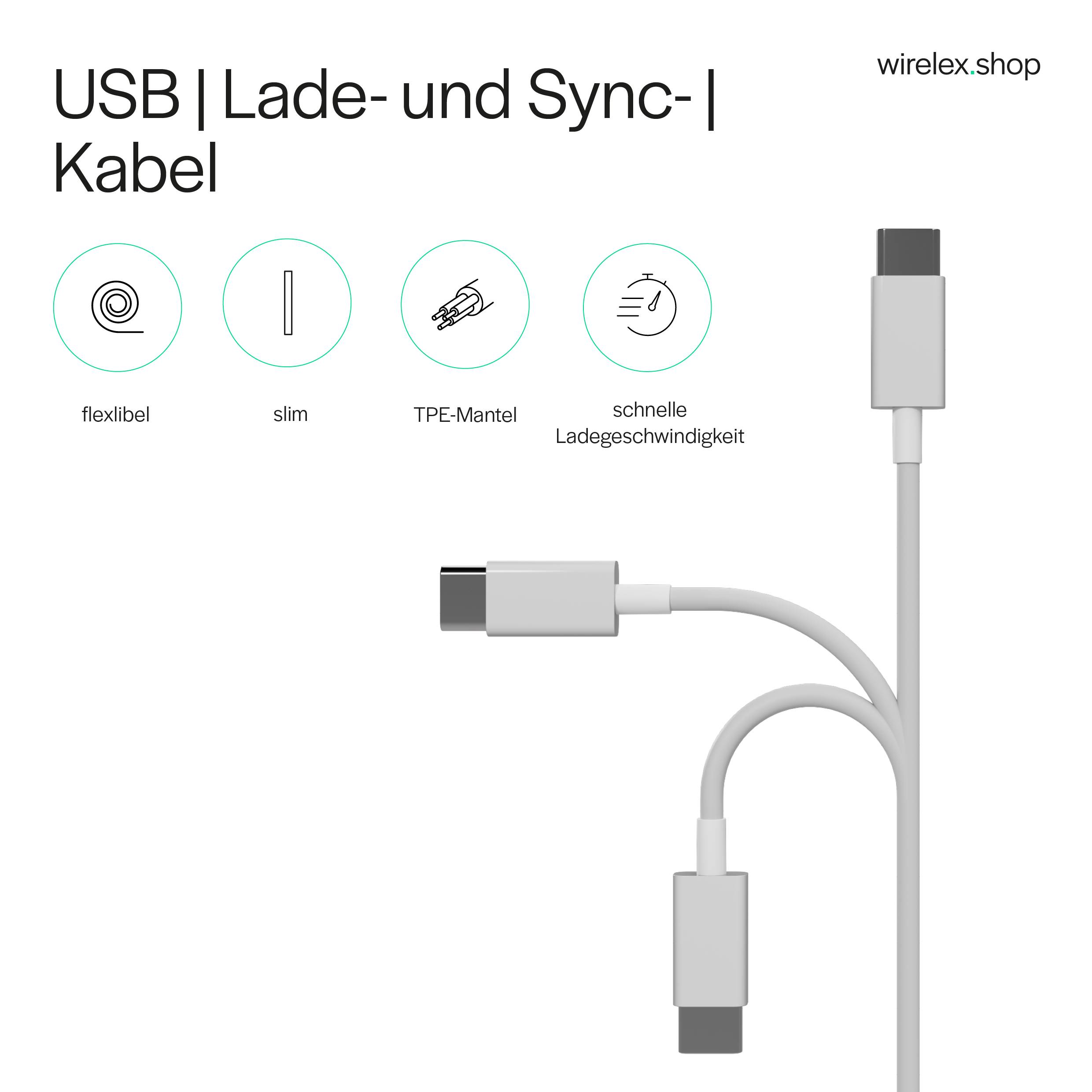 Flexline USB Kabel, USB-A Stecker auf USB-C Stecker, 2.0, ABS, weiß, 2,0m