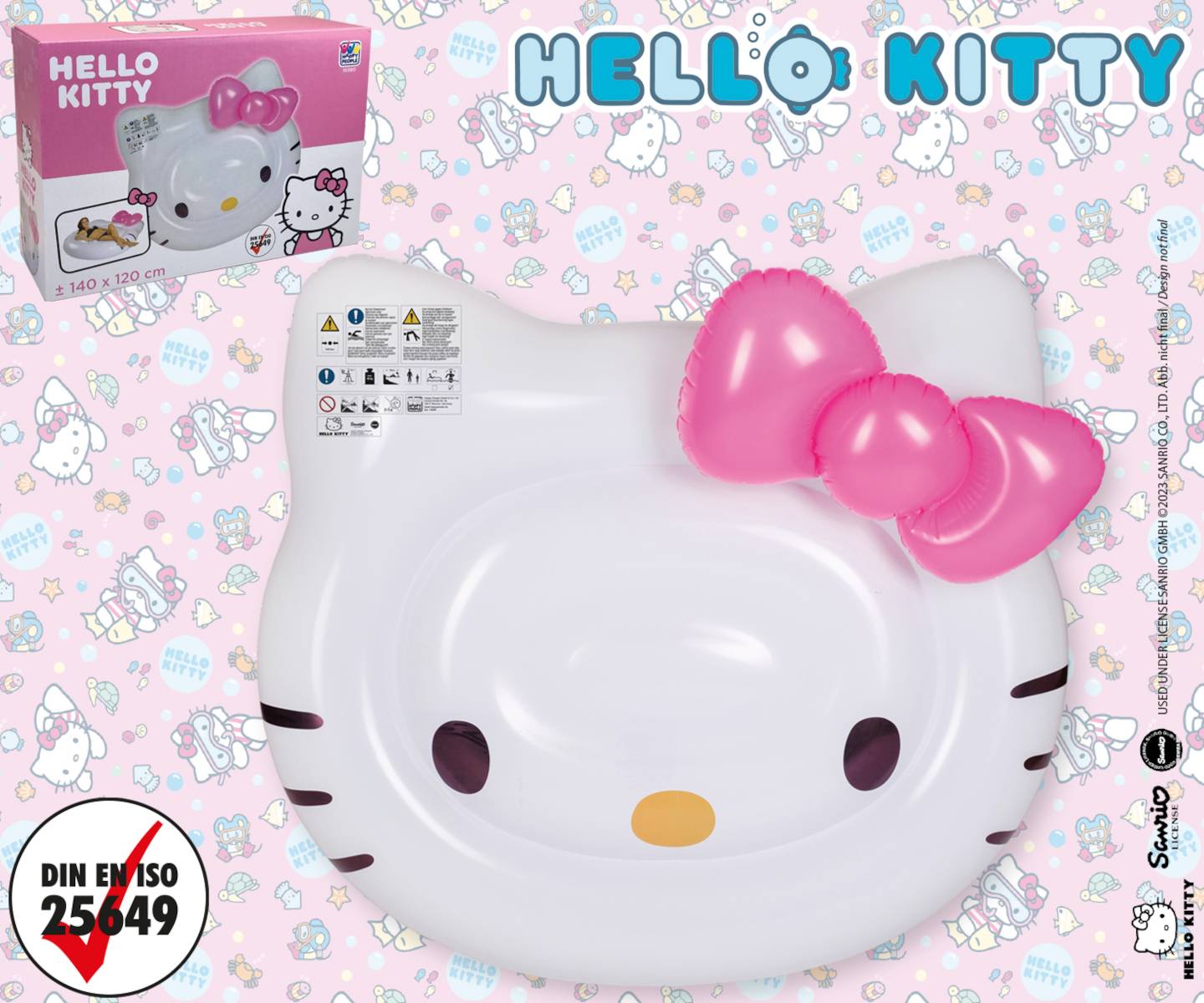 Happy People - Luftmatratze - Hello Kitty (140x120cm) Floater Schwimmtier mit aufblasbarer Schleife