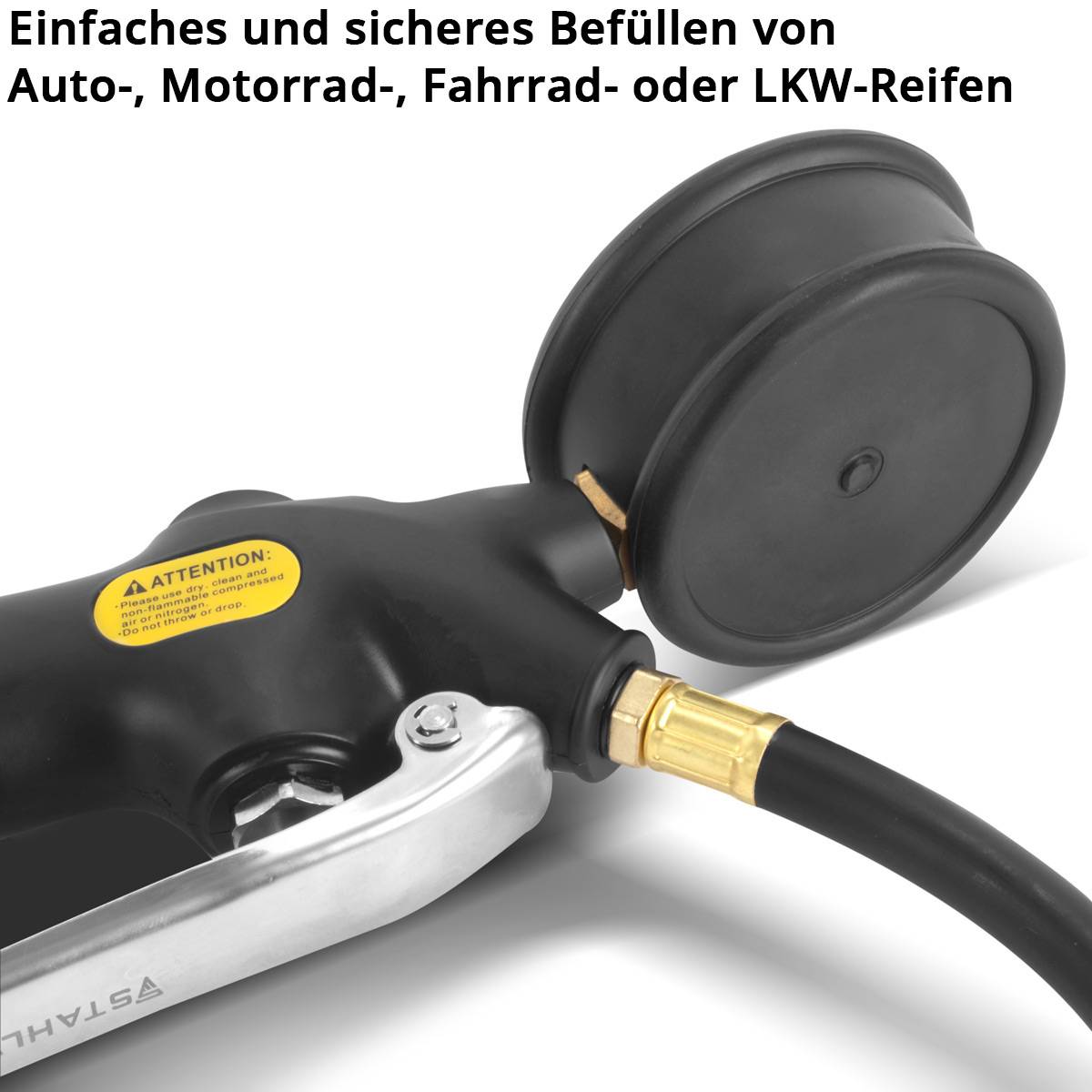 STAHLWERK Druckluft-Reifenfüllpistole DRA-162 ST, 0 bis 16 Bar / 0 bis 230 PSI