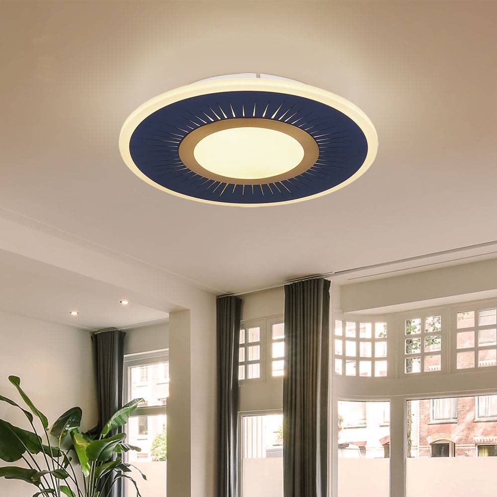 Deckenleuchte Wohnzimmerlampe Deckenlampe Esszimmerleuchte rund, Metall Acryl weiß blau, dimmbar Fernbedienung, 1x LED 40W 1300Lm 2700-6000K, D 37,2