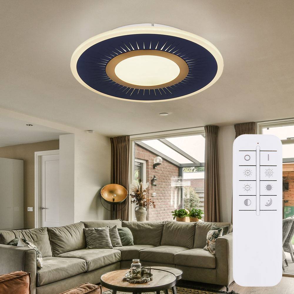 Deckenleuchte Wohnzimmerlampe Deckenlampe Esszimmerleuchte rund, Metall Acryl weiß blau, dimmbar Fernbedienung, 1x LED 40W 1300Lm 2700-6000K, D 37,2