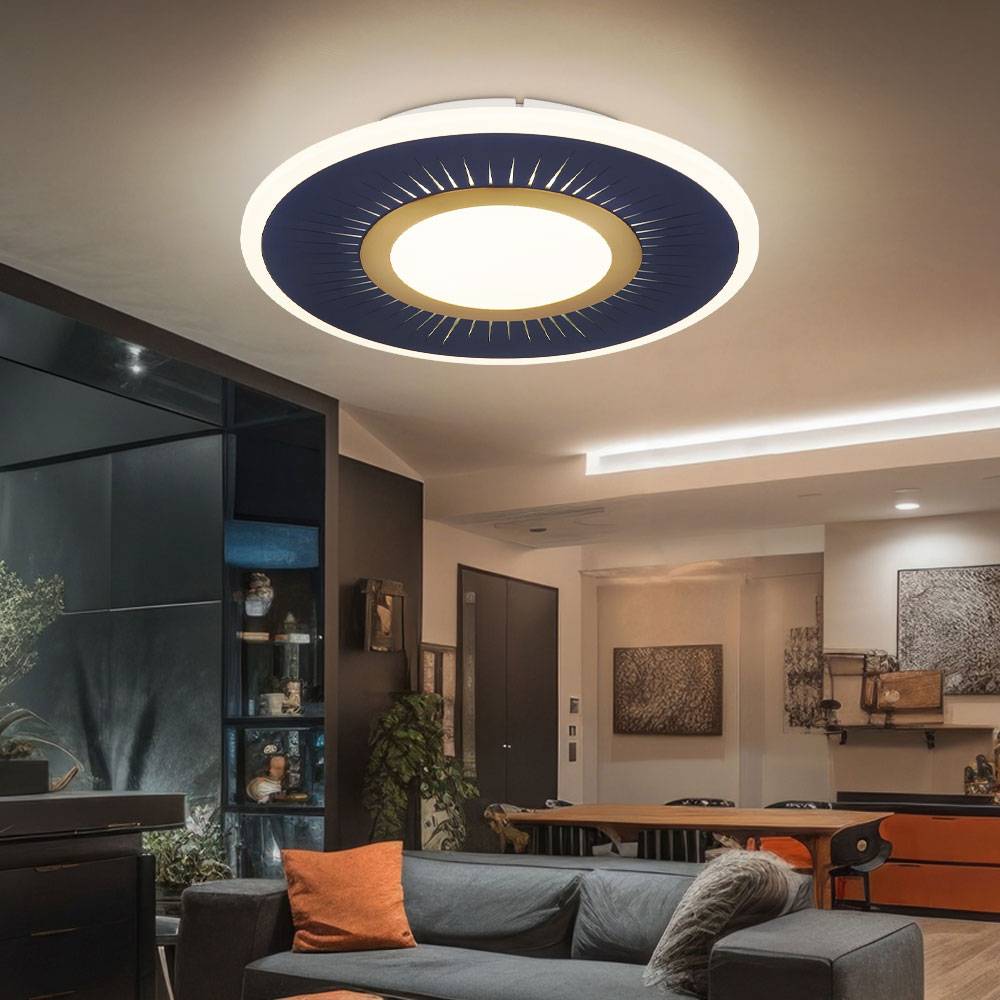 Deckenleuchte Wohnzimmerlampe Deckenlampe Esszimmerleuchte rund, Metall Acryl weiß blau, dimmbar Fernbedienung, 1x LED 40W 1300Lm 2700-6000K, D 37,2