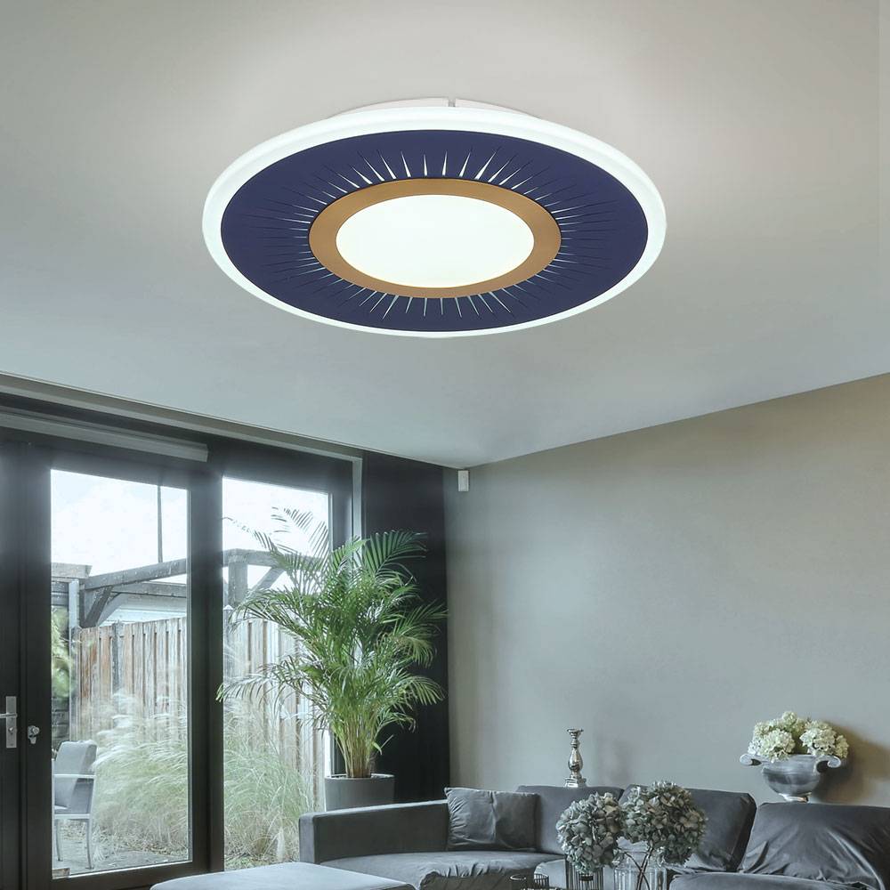 Deckenleuchte Wohnzimmerlampe Deckenlampe Esszimmerleuchte rund, Metall Acryl weiß blau, dimmbar Fernbedienung, 1x LED 40W 1300Lm 2700-6000K, D 37,2