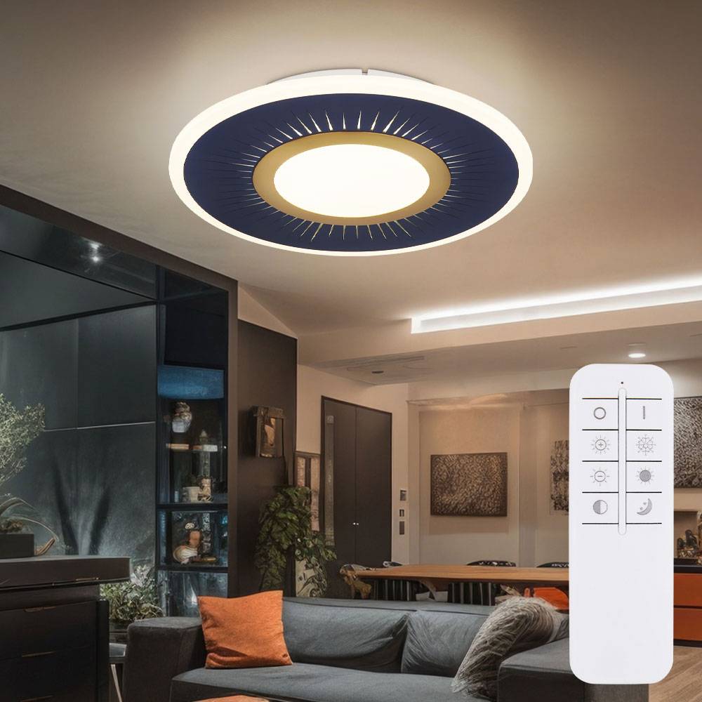 Deckenlampe Wohnzimmerleuchte Deckenleuchte Esszimmerlampe rund, Metall Acryl weiß blau, dimmbar Fernbedienung, 1x LED 40W 1300Lm 2700-6000K, D 37,2