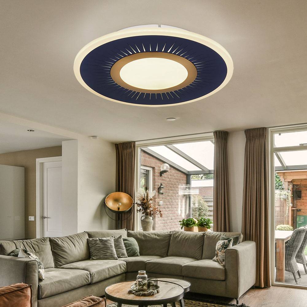 Deckenlampe Wohnzimmerleuchte Deckenleuchte Esszimmerlampe rund, Metall Acryl weiß blau, dimmbar Fernbedienung, 1x LED 40W 1300Lm 2700-6000K, D 37,2