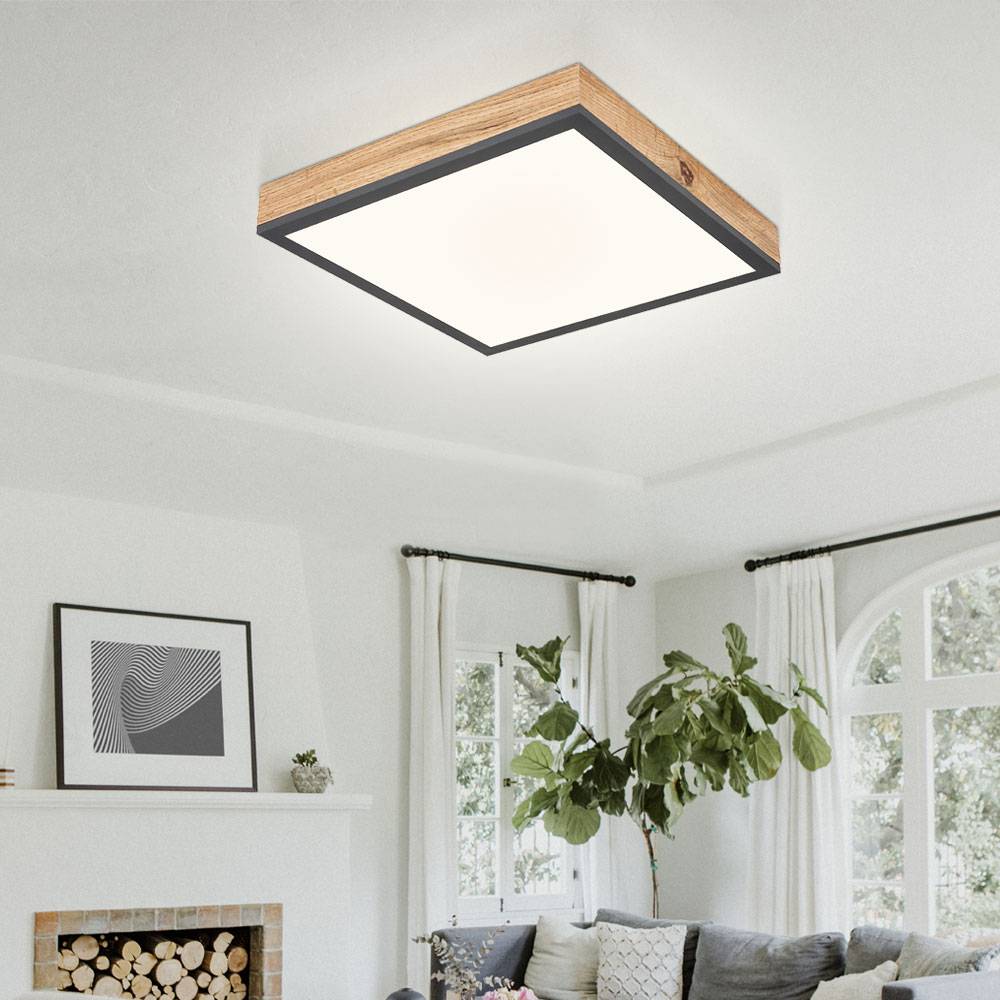 Deckenleuchte Designleuchte Deckenlampe Wohnzimmerleuchte Küche, Holzoptik weiß opal graphit, 1x LED 12 Watt 750 Lumen warmweiß, HxLxB 6x30x30 cm