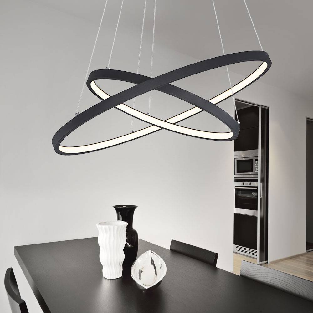 Pendelleuchte Ringe Decken Pendelleuchte Wohnzimmer Lampen schwarz-matt LED, Memoryfunktion Dimmbar, 1x LED 42W 1300Lm, DxH 51x120 cm