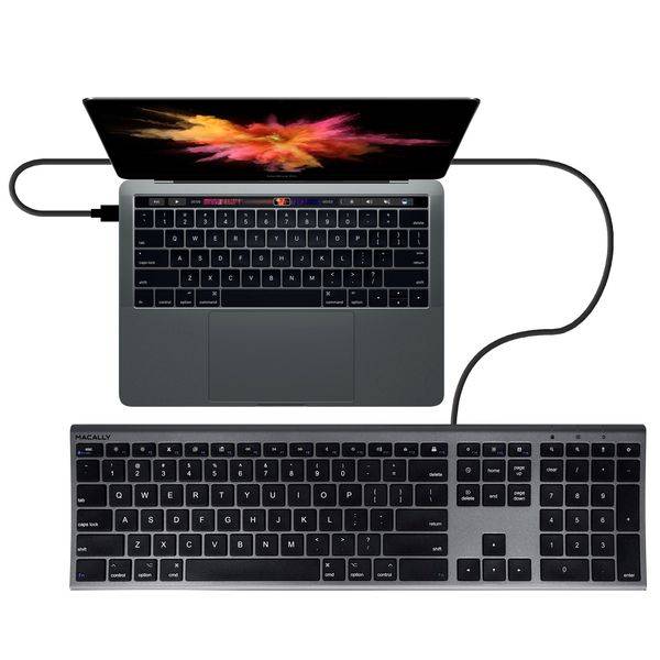 Macally UCACEKEYSG-US, erweiterte USB-C Tastatur, ultra slim, US Layout, Space Grey