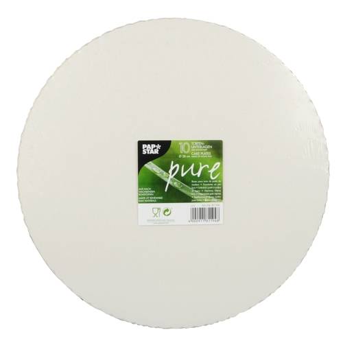 10 Tortenunterlagen, Pappe "pure" rund Ø 28 cm weiss mit gezacktem Rand. Material: Holzschliff-Karton. Farbe: weiss