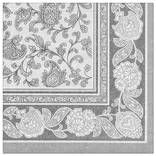 50 Servietten "ROYAL Collection" 1/4-Falz 40 cm x 40 cm grau "Ornaments". Material: Tissue. Farbe: grau