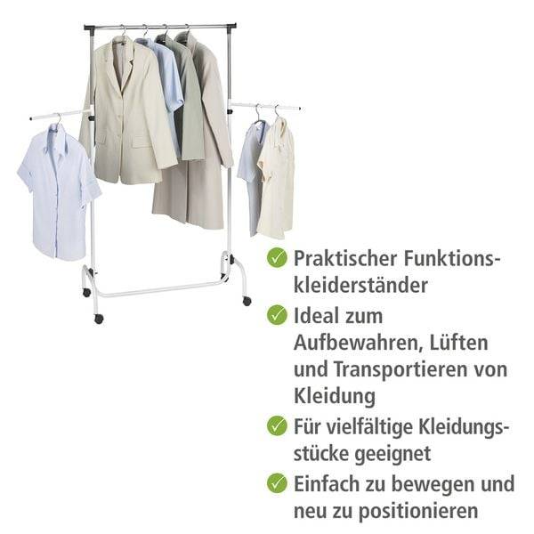 Kleiderständer Trio mit 2 Armen, höhenverstellbar, mit Rollen