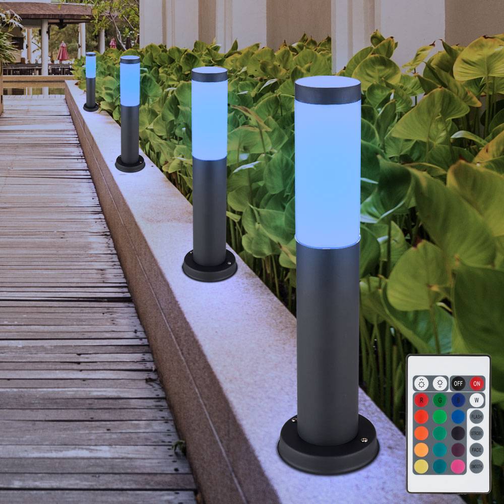LED Außenstehlampe Sockelleuchte Gartenlampe dimmbar mit Fernbedienung, RGB Farbwechsel, Edelstahl anthrazit, 8,5W 806lm warmweiß, DxH 7,6x45 cm,2e