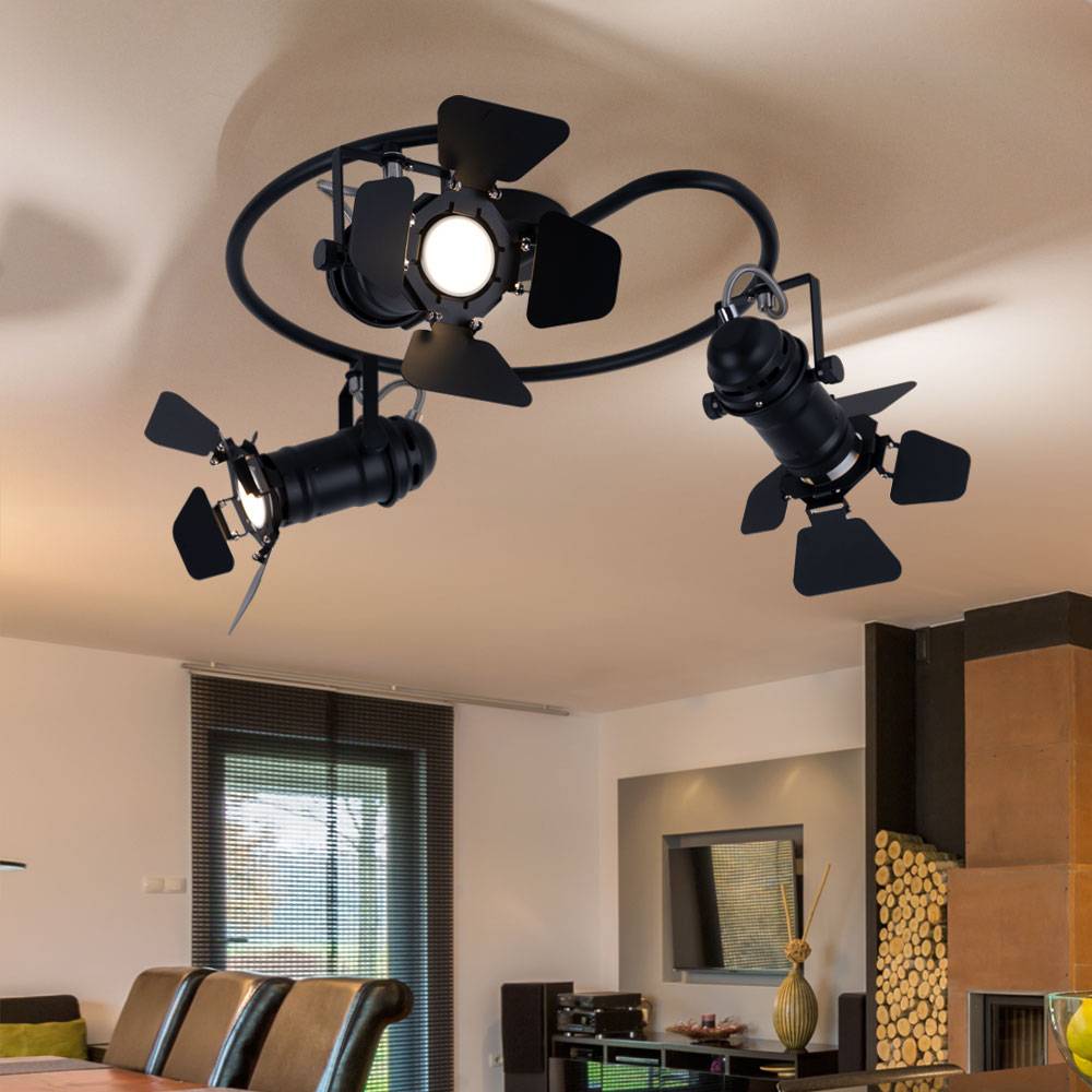 Deckenleuchte schwenkbar Deckenlampe 3-Flammig Deckenstrahler schwarz, Filmscheinwerfer, 3x GU10, DxH 40 x 26,5 cm