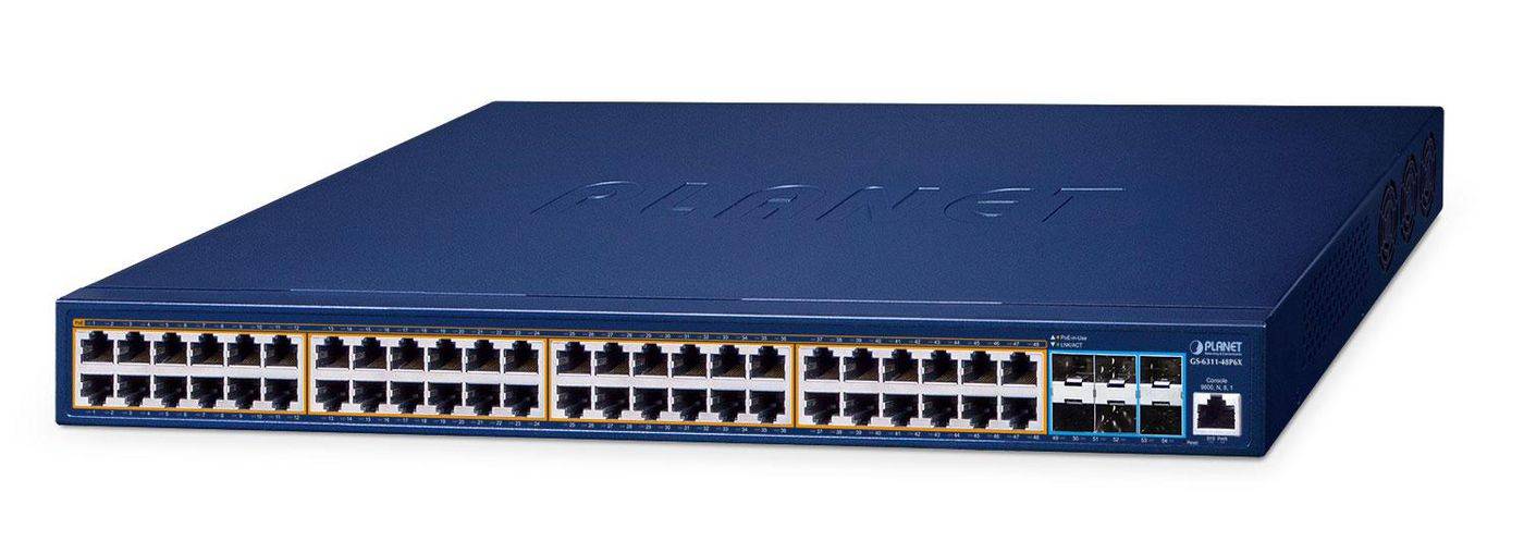 Planet Layer 3 48-Port 10/100/1000T 802.3at PoE+ 6-Port 10G SFP+ - 0,1 Gbps - 48