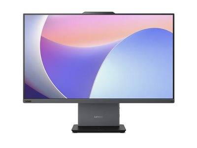 Ein moderner Computermonitor mit schlankem Rahmen zeigt einen farbenfrohen abstrakten Farbverlauf, der Schattierungen von Rosa, Lila und Blau vermischt.
