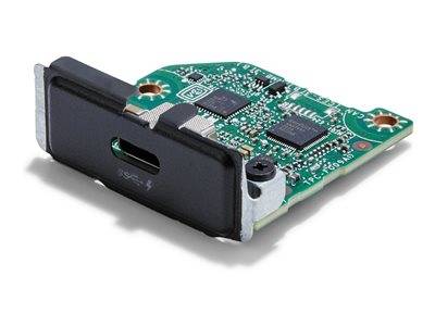 Eine Nahaufnahme einer kleinen Leiterplatte mit verschiedenen elektronischen Komponenten wie Mikrochips und Anschlüssen, die auf einer grünen Platine montiert sind.