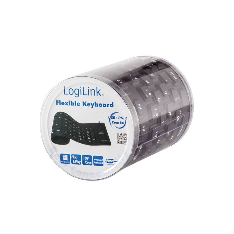 Logilink Tastatur USB / PS/2 Flexibel Wasserfest schwarz Eingabe / Ausgabe Mäuse & Tastaturen