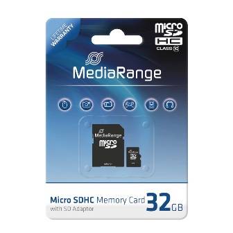 MediaRange SD MicroSD Card 32GB SD CL.10 inkl. Adapter Multimedia-Technik Micro SD Karten