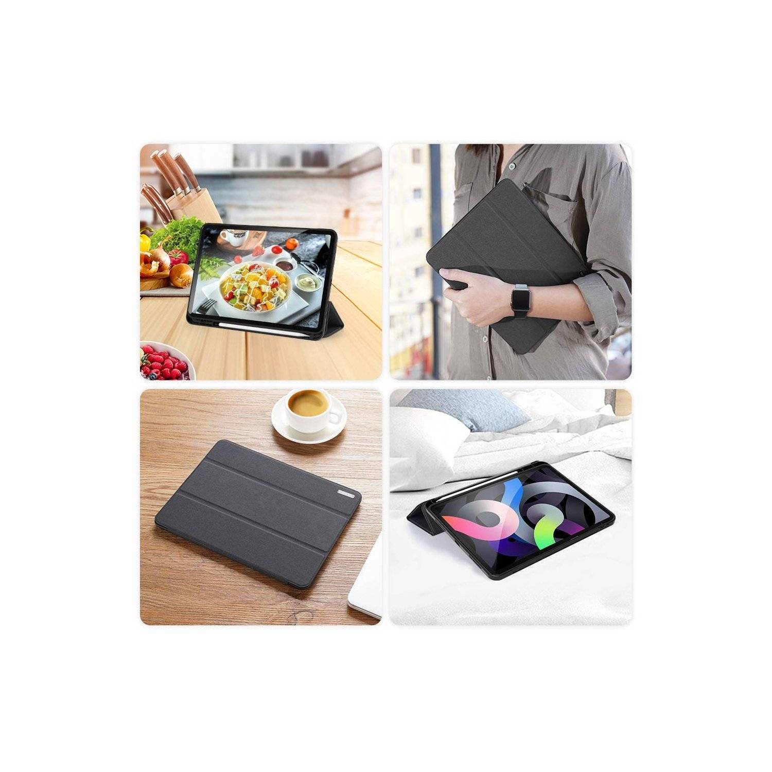 Dux Ducis Buch Tasche Hartschale mit Smart Sleep Standfunktion kompatibel mit iPad Air 11" 2024 Tablet Hülle Schwarz