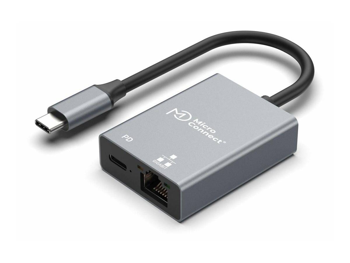 MicroConnect Netzwerkadapter - USB-C - GigabitEthernet x 1 + USB-C x 1 - Schwarz