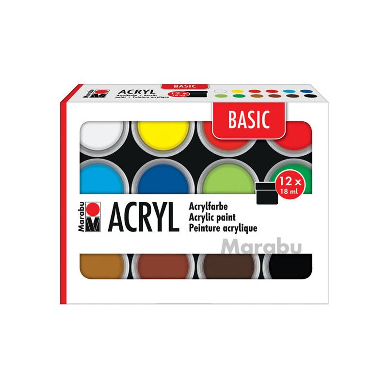 Marabu Acrylfarben-Set BASIC, 12 x 18 ml