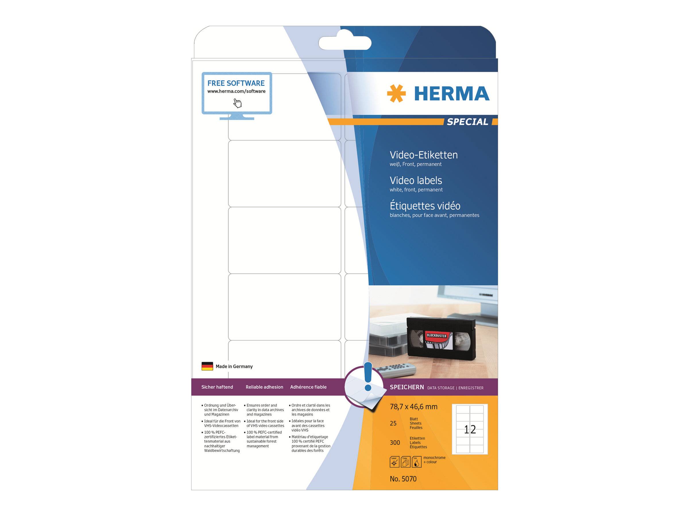 HERMA Special - Papier - matt - permanent selbstklebend - weiß - 78.7 x 46.6 mm 300 Etikett(en) (25 Bogen x 12)