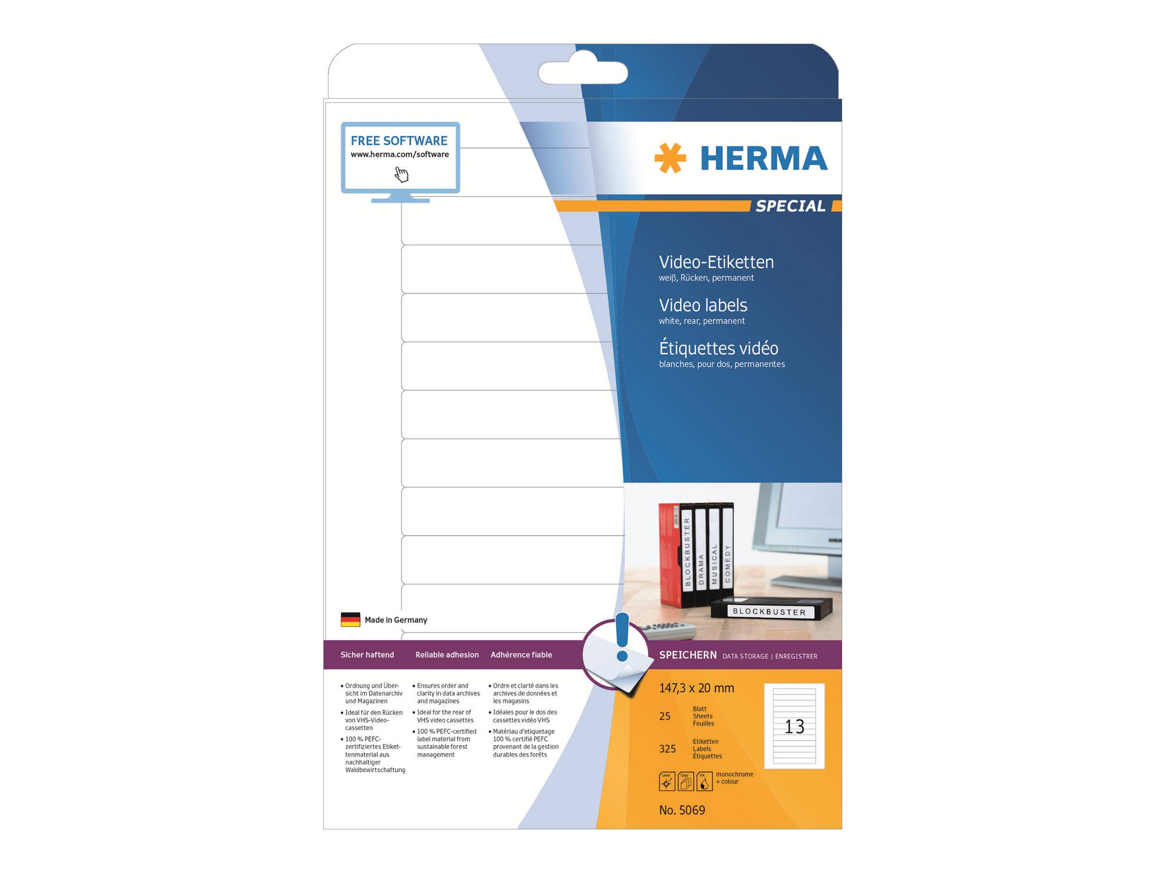HERMA Special - Papier - matt - permanent selbstklebend - weiß - 147,3 x 20 mm 325 Etikett(en) (25 Bogen x 13)
