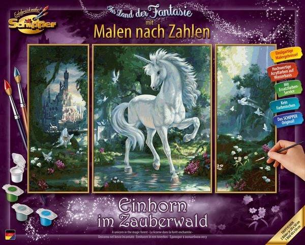Schipper 609260866 - Malen nach Zahlen, Einhorn im Zauberwald, Triptychon, 50 x 80 cm