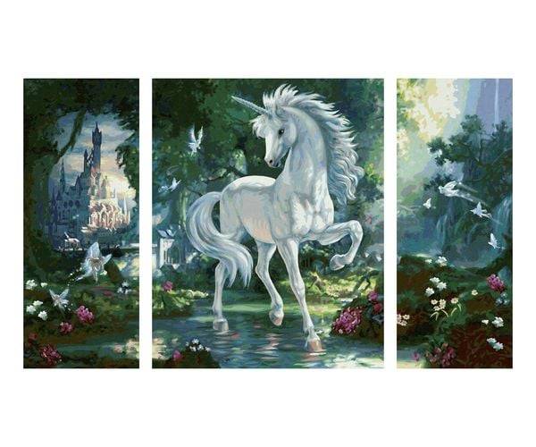 Schipper 609260866 - Malen nach Zahlen, Einhorn im Zauberwald, Triptychon, 50 x 80 cm