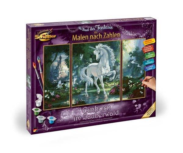 Schipper 609260866 - Malen nach Zahlen, Einhorn im Zauberwald, Triptychon, 50 x 80 cm